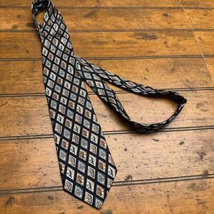 Preswick & Moore Silk Tie Diamond Pattern Black Brown Teal‎ Formal